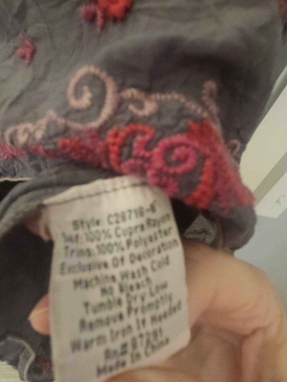 Johnny Was Gray Sheer Floral Embroidered Tunic-Medium - Picture 10 of 10